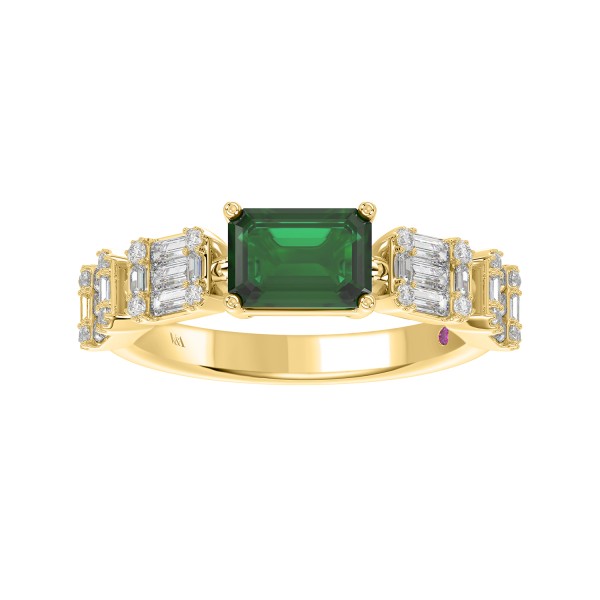 18K YELLOW GOLD 1 3/8CT ROUND/BAGUETTE/EMERALD DIA...