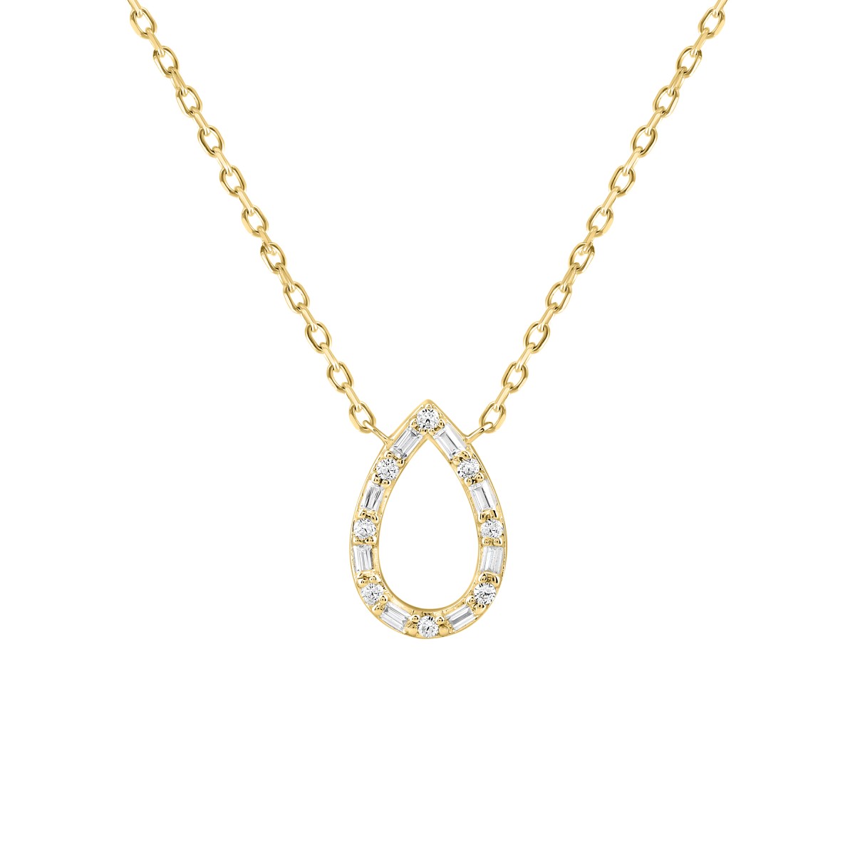 14K YELLOW GOLD 1/6CT ROUND/BAGUETTE DIAMOND LADIES PENDANT WITH CHAIN  