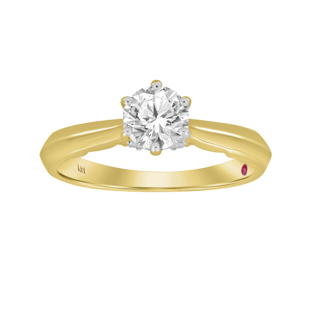 18K YELLOW GOLD 1CT ROUND DIAMOND LADIES RING( CENTER STONE ROUND DIAMOND 7/8 CT)