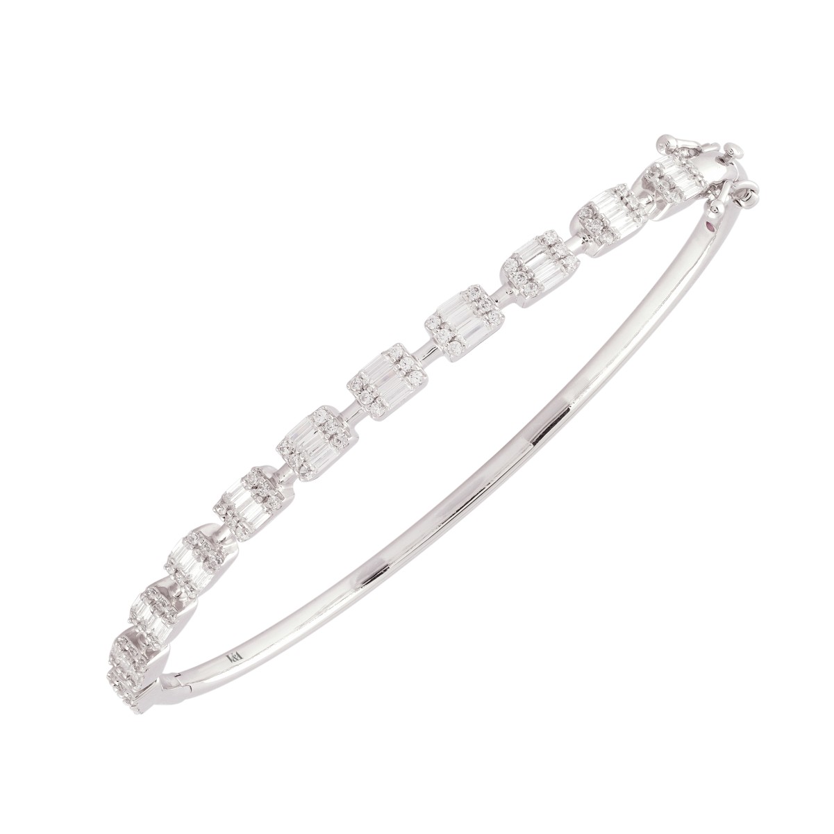 14K WHITE GOLD 1CT ROUND/BAGUETTE DIAMOND LADIES BANGLE