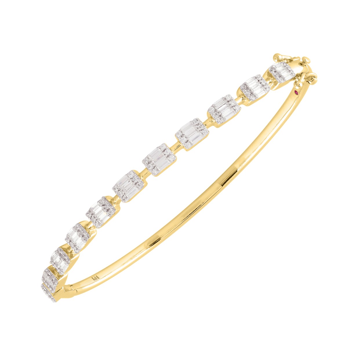 14K YELLOW GOLD 1CT ROUND/BAGUETTE DIAMOND LADIES BANGLE