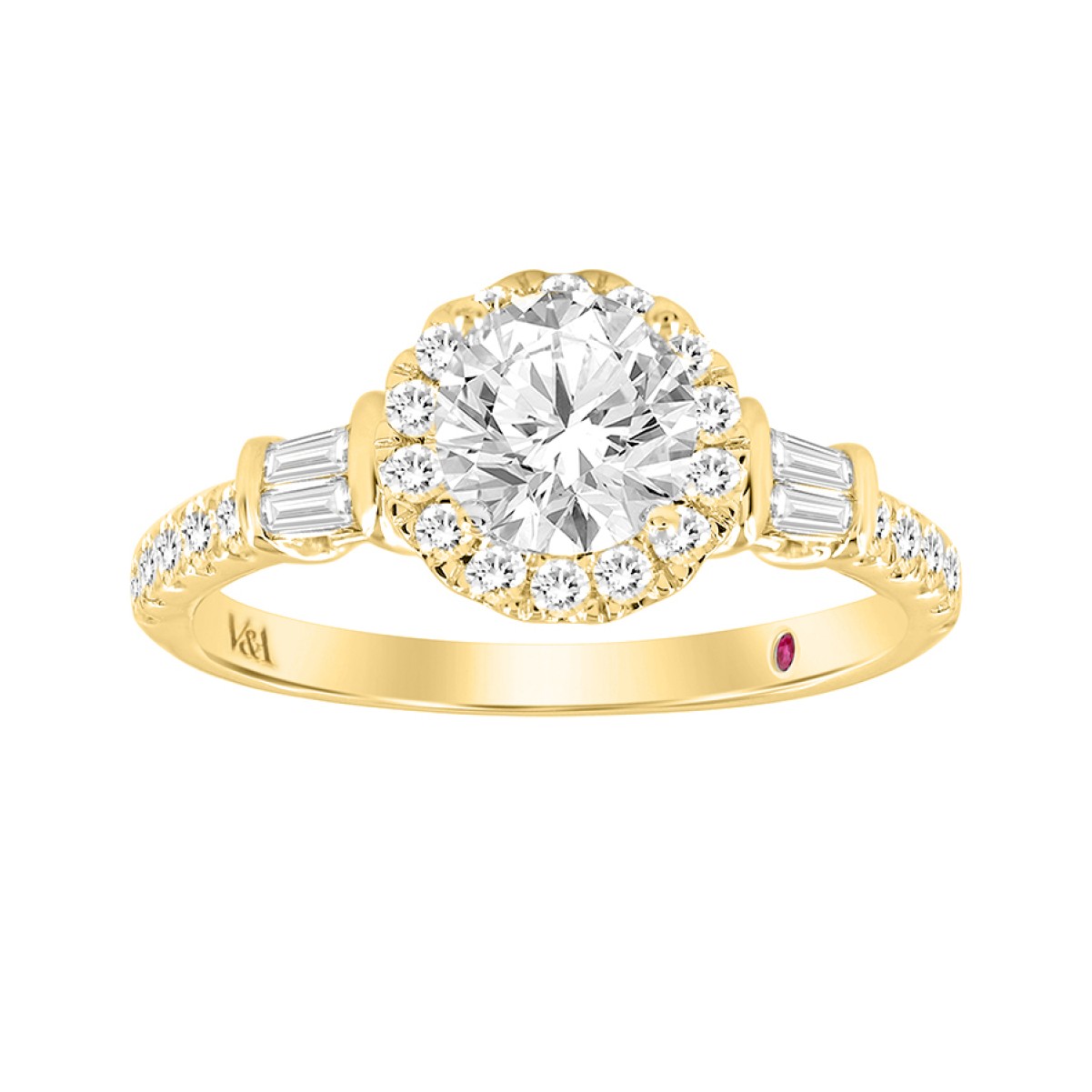 14K YELLOW GOLD 1 1/4CT ROUND/BAGUETTE DIAMOND LADIES RING( CENTER STONE ROUND DIAMOND 3/4 CT)