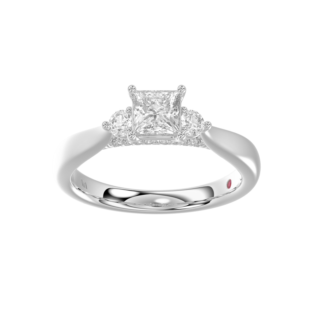 18K WHITE GOLD 1CT ROUND/PRINCESS DIAMOND LADIES RING( CENTER STONE PRINCESS DIAMOND 3/4 CT)