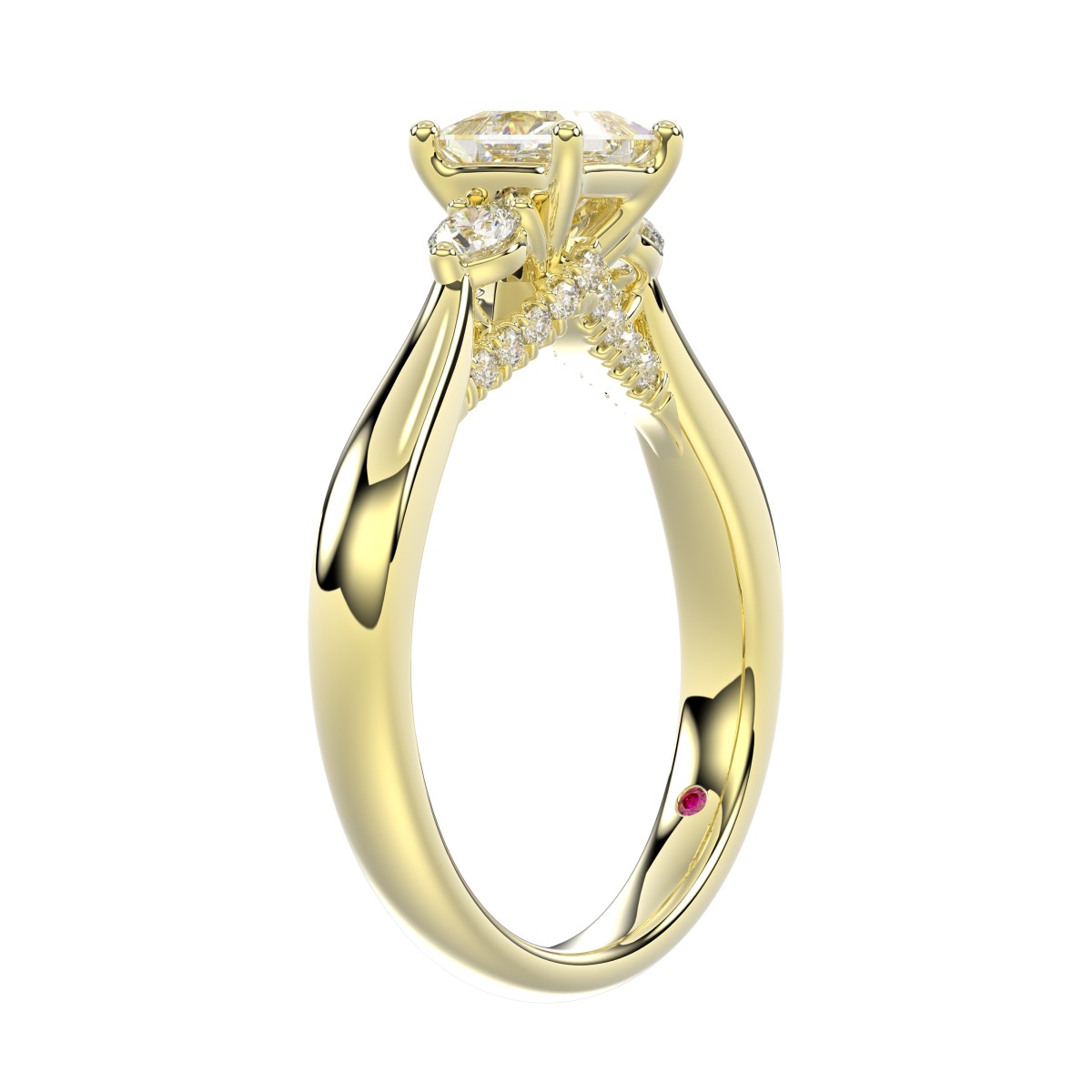 18K YELLOW GOLD 1CT ROUND/PRINCESS DIAMOND LADIES RING ( CENTER STONE 3/4 CT PRINCESS DIAMOND )