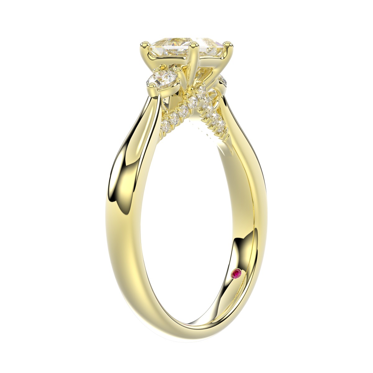 18K YELLOW GOLD 1CT ROUND/PRINCESS DIAMOND LADIES RING( CENTER STONE PRINCESS DIAMOND 3/4 CT)