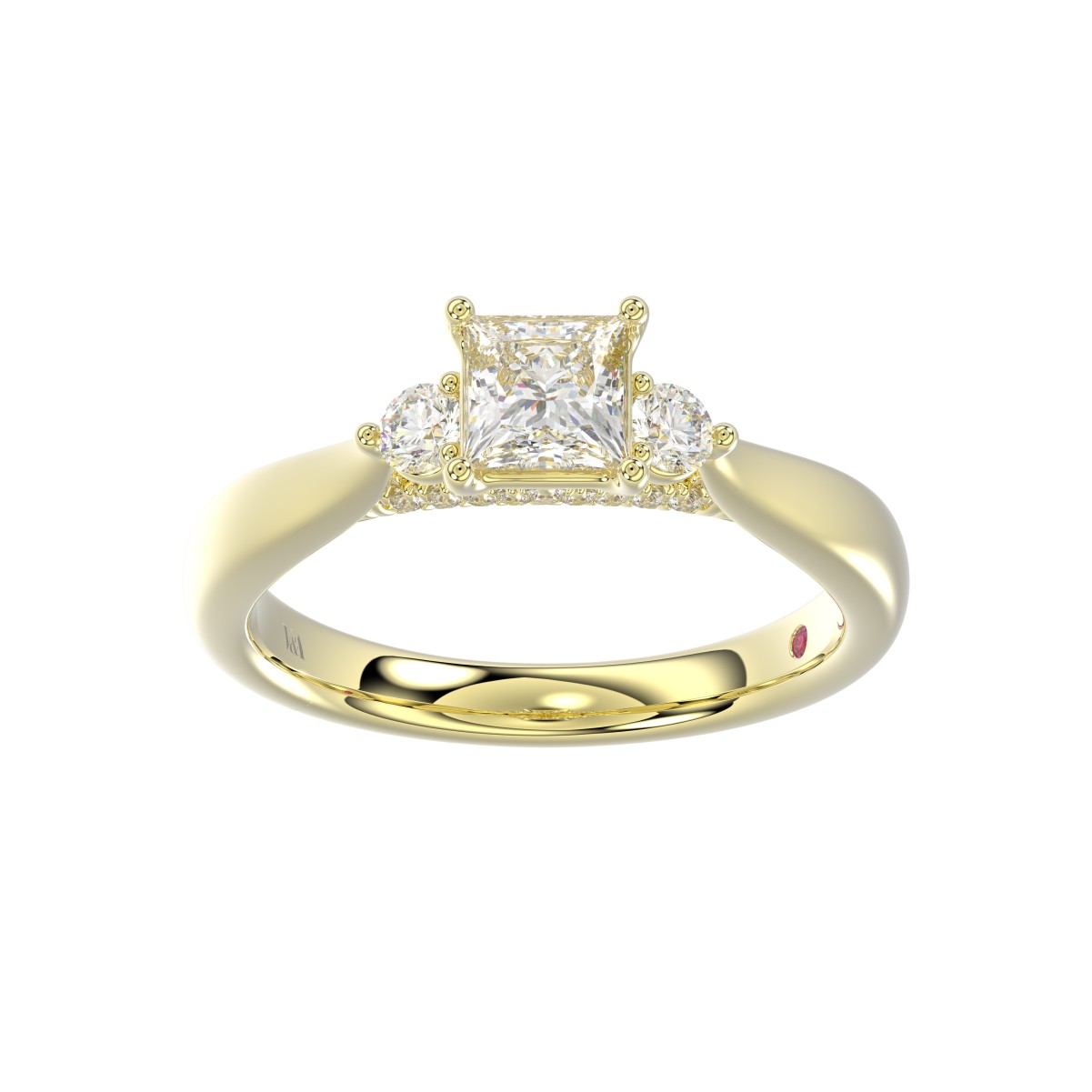 18K YELLOW GOLD 1CT ROUND/PRINCESS DIAMOND LADIES RING( CENTER STONE PRINCESS DIAMOND 3/4 CT)