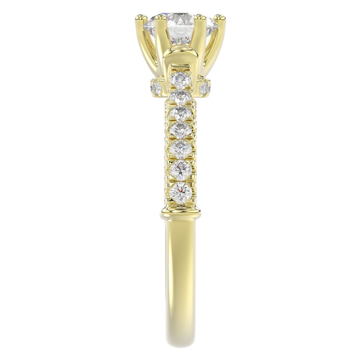 14K YELLOW GOLD 1CT ROUND DIAMOND LADIES RING(CENTER STONE ROUND DIAMOND 3/4CT)