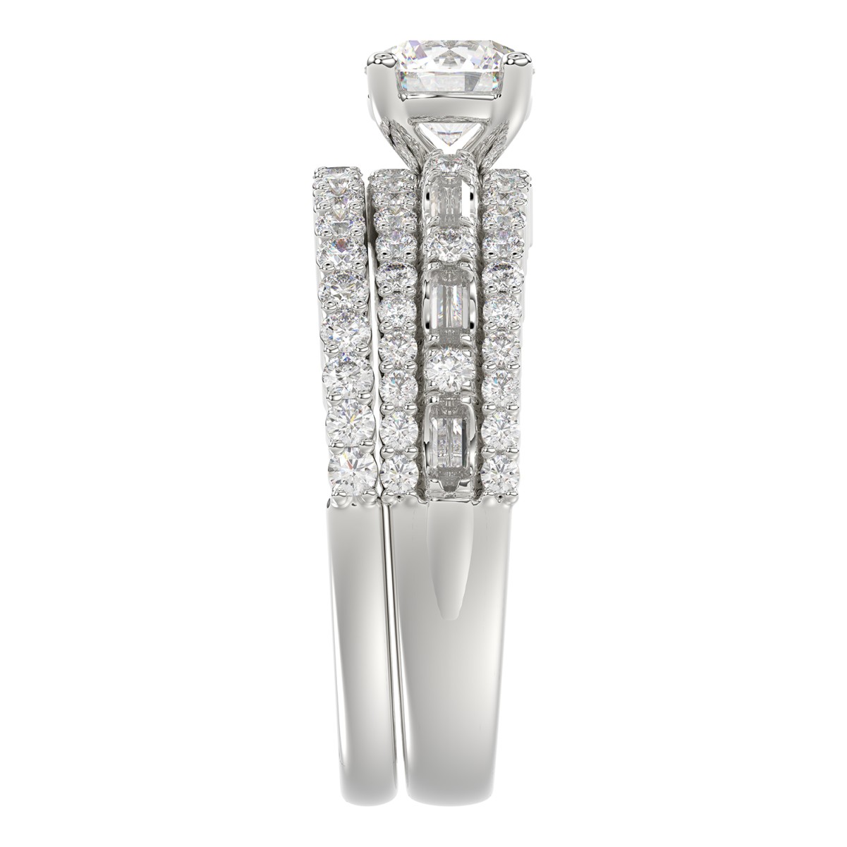 14K WHITE GOLD 1 1/2CT ROUND/BAGUETTE DIAMOND LADIES RING(CENTER STONE ROUND DIAMOND 7/8CT)