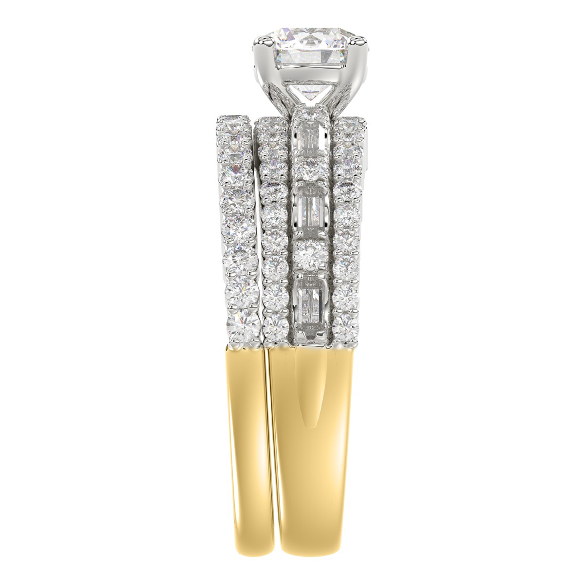 14K YELLOW GOLD 1 1/2CT ROUND/BAGUETTE DIAMOND LADIES RING(CENTER STONE ROUND DIAMOND 7/8CT)