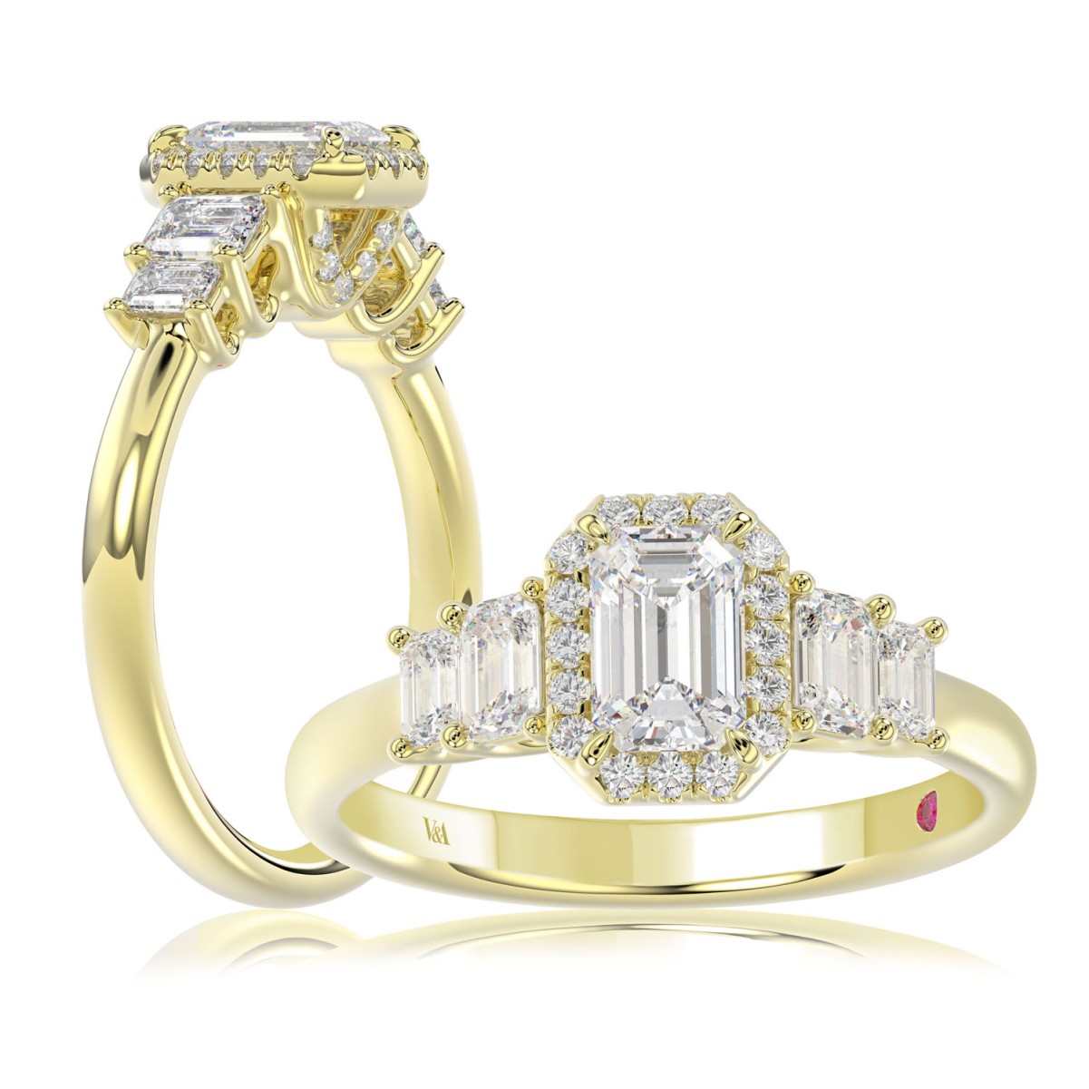 14K YELLOW GOLD 1 1/2CT ROUND/EMERALD DIAMOND LADIES RING(CENTER STONE EMERALD DIAMOND 3/4 CT)