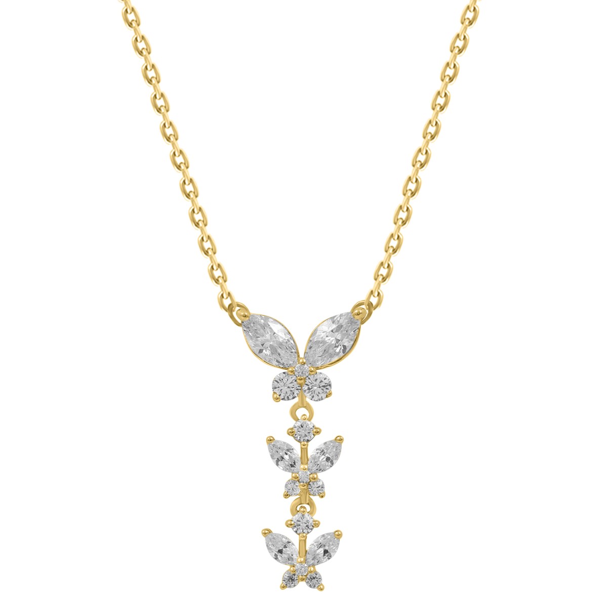 18K YELLOW GOLD 1CT ROUND/MARQUISE DIAMOND LADIES NECKLACE