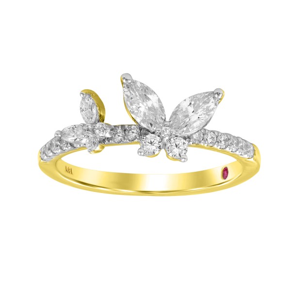 18K YELLOW GOLD 3/4CT ROUND/MARQUISE DIAMOND LADIE...