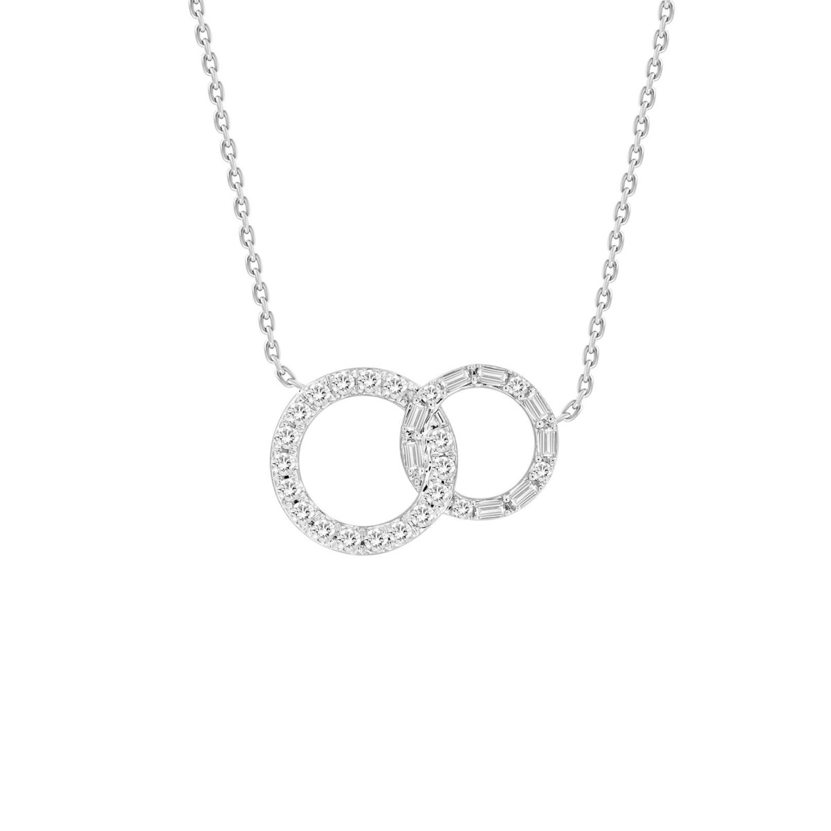 18K  1/3CT WHITE GOLD ROUND/BAGUETTE DIAMOND LADIES PENDANT WITH CHAIN 