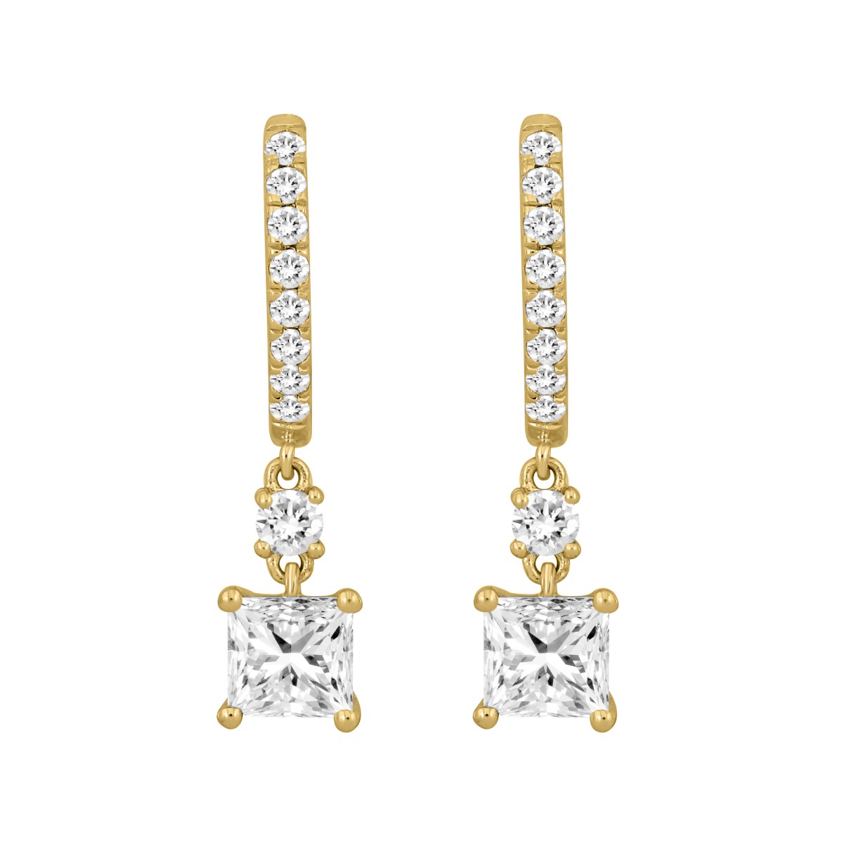 18K YELLOW GOLD 1 1/4CT ROUND/PRINCESS DIAMOND LADIES HOOPS EARRINGS