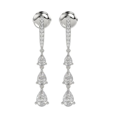 14K WHITE GOLD 1 1/5CT ROUND/PEAR DIAMOND LADIES EARRINGS