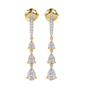 14K YELLOW GOLD 1 1/5CT ROUND/PEAR DIAMOND LADIES EARRINGS