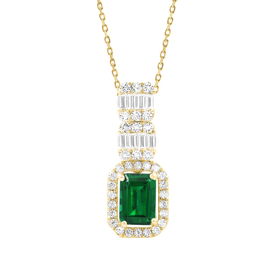 LADIES PENDANT WITH CHAIN 1/2CT ROUND /BAGUETTE/EMERALD DIAMOND 14K YELLOW GOLD