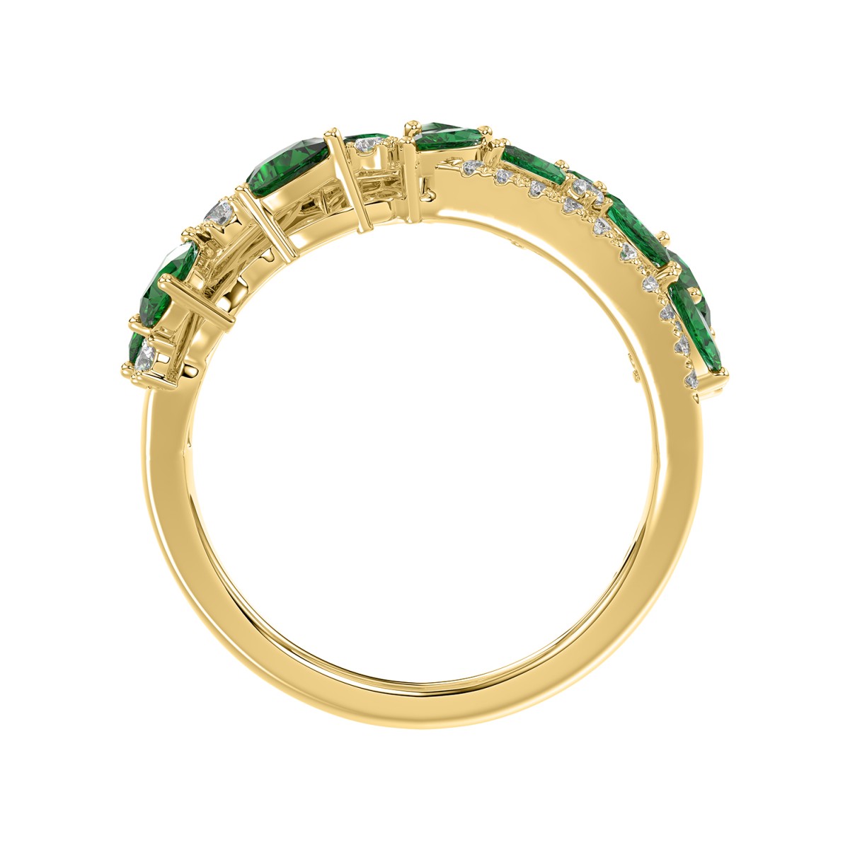 14K YELLOW GOLD 1/3CT ROUND/MARQUISE/PEAR DIAMOND LADIES FASHION RING( COLOR STONE MARQUISE GREEN EMERALD DIAMOND/PEAR 1.45CT/ 12 STONE)