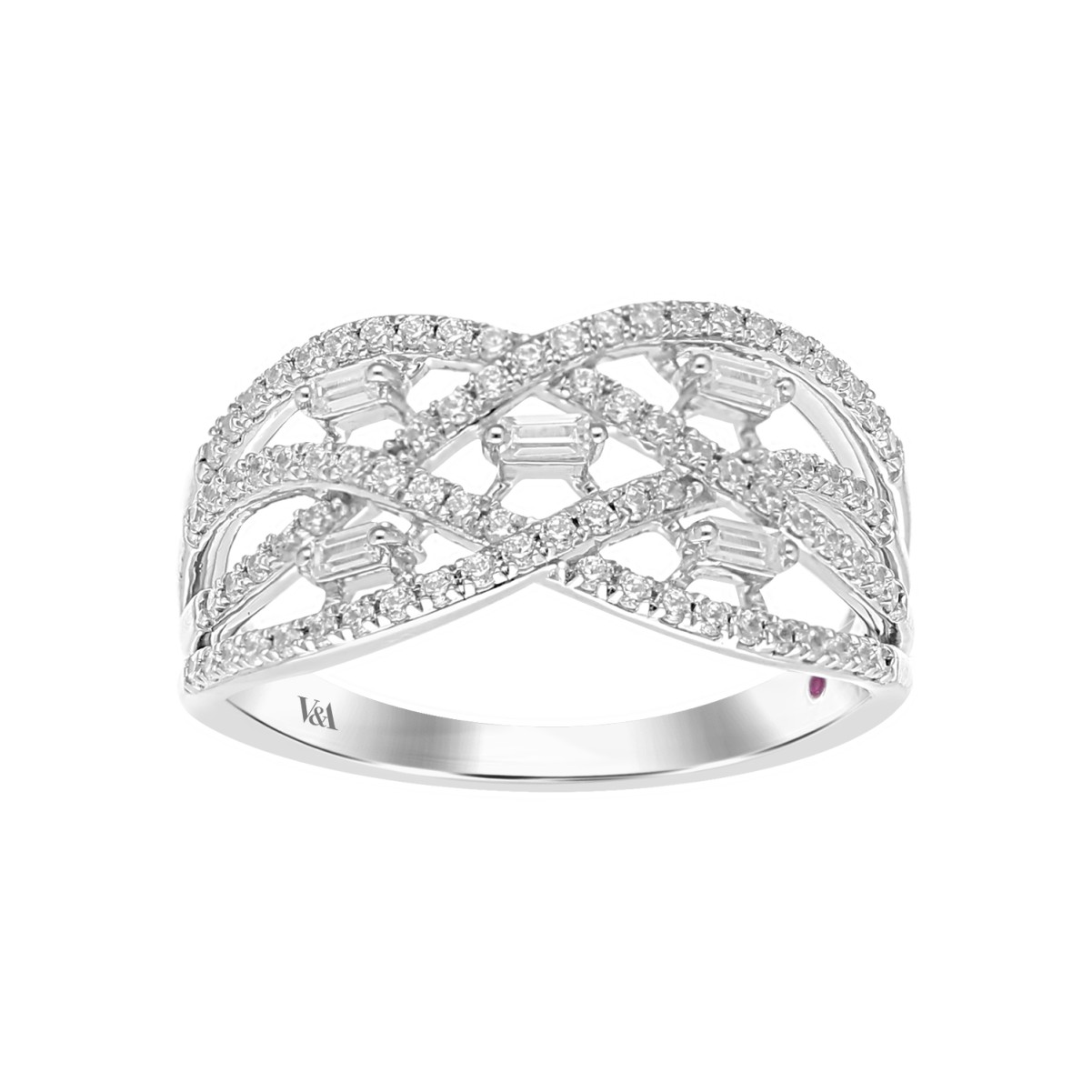 14K WHITE GOLD 1/2CT ROUND/BAGUETTE DIAMOND LADIES RING