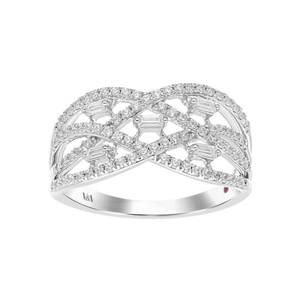 14K WHITE GOLD 1/2CT ROUND/BAGUETTE DIAMOND LADIES...