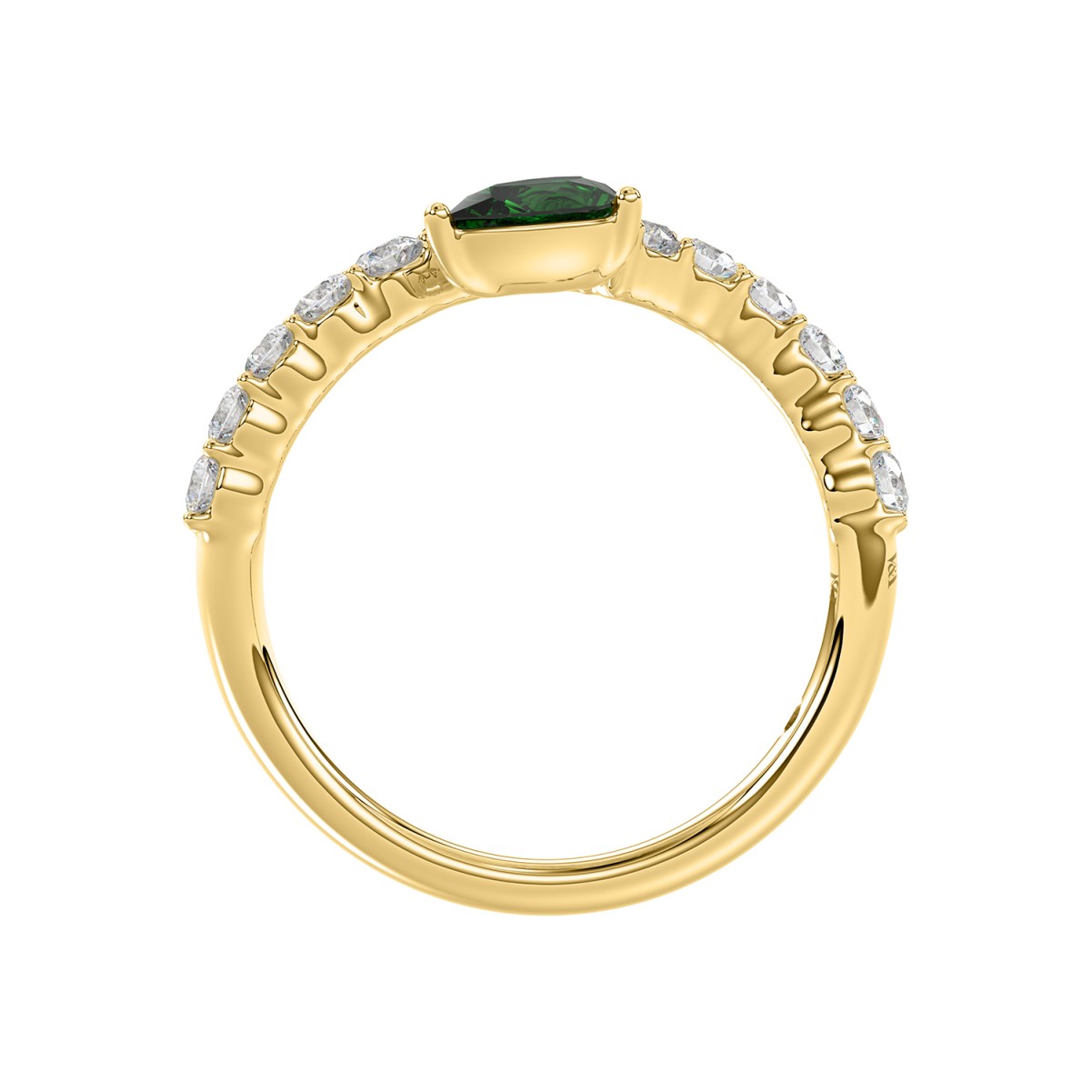 14K YELLOW GOLD 1 1/5CT ROUND/PEAR DIAMOND LADIES FASHION RING(COLOR STONE PEAR GREEN EMERALD DIAMOND 1/2CT)