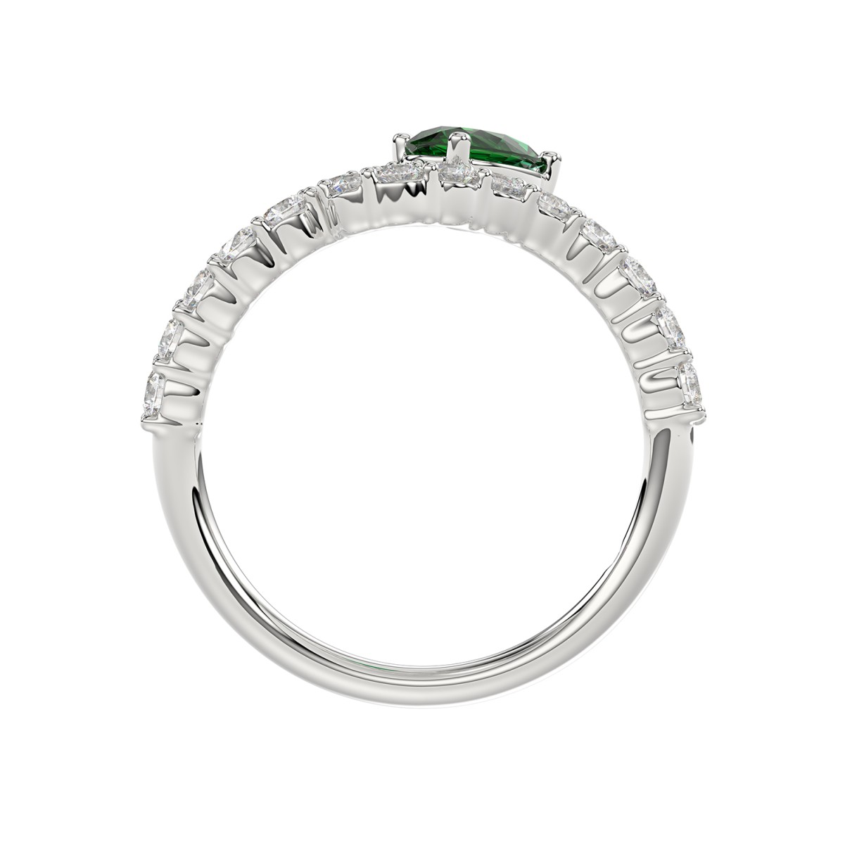 14K WHITE GOLD 1CT ROUND/PEAR DIAMOND LADIES FASHION RING(COLOR STONE PEAR GREEN EMERALD DIAMOND 1/2CT)