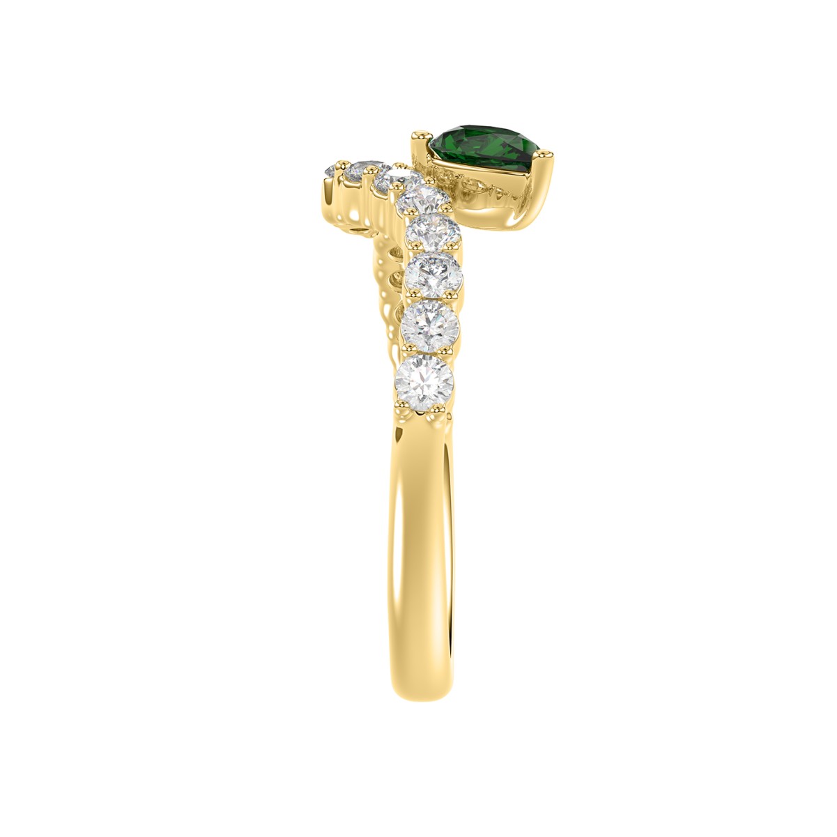 14K YELLOW GOLD 1CT ROUND/PEAR DIAMOND LADIES FASHION RING(COLOR STONE PEAR GREEN EMERALD DIAMOND 1/2CT)