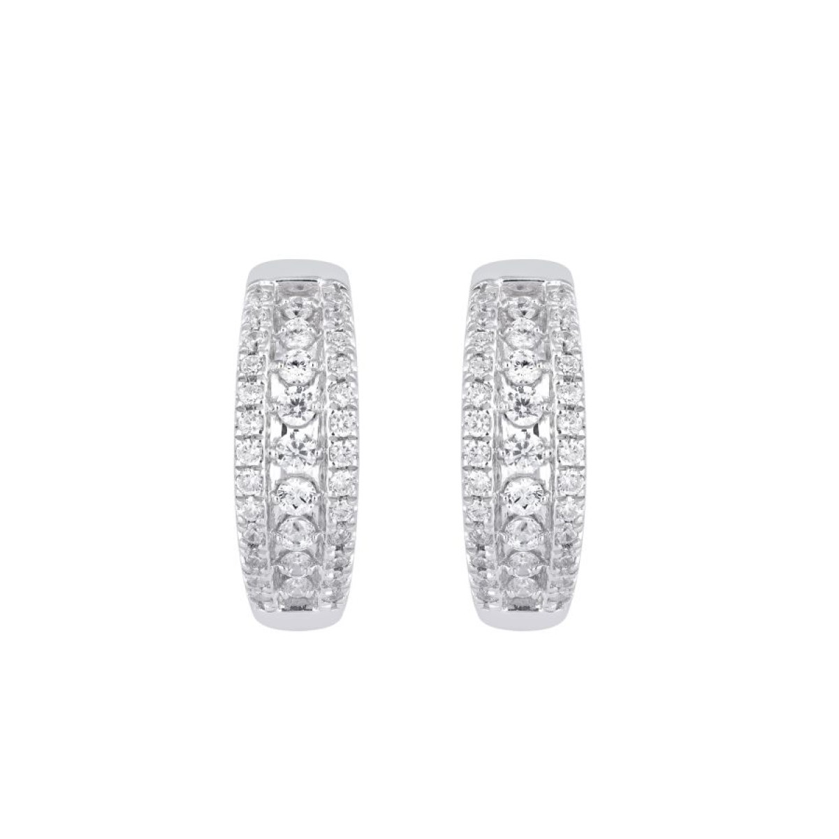 14K WHITE GOLD 1CT ROUND DIAMOND LADIES HOOPS EARRINGS