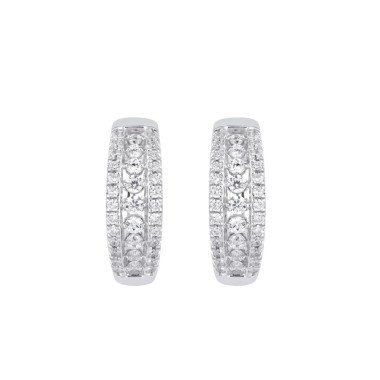 14K WHITE GOLD 1CT ROUND DIAMOND LADIES HOOPS EARRINGS