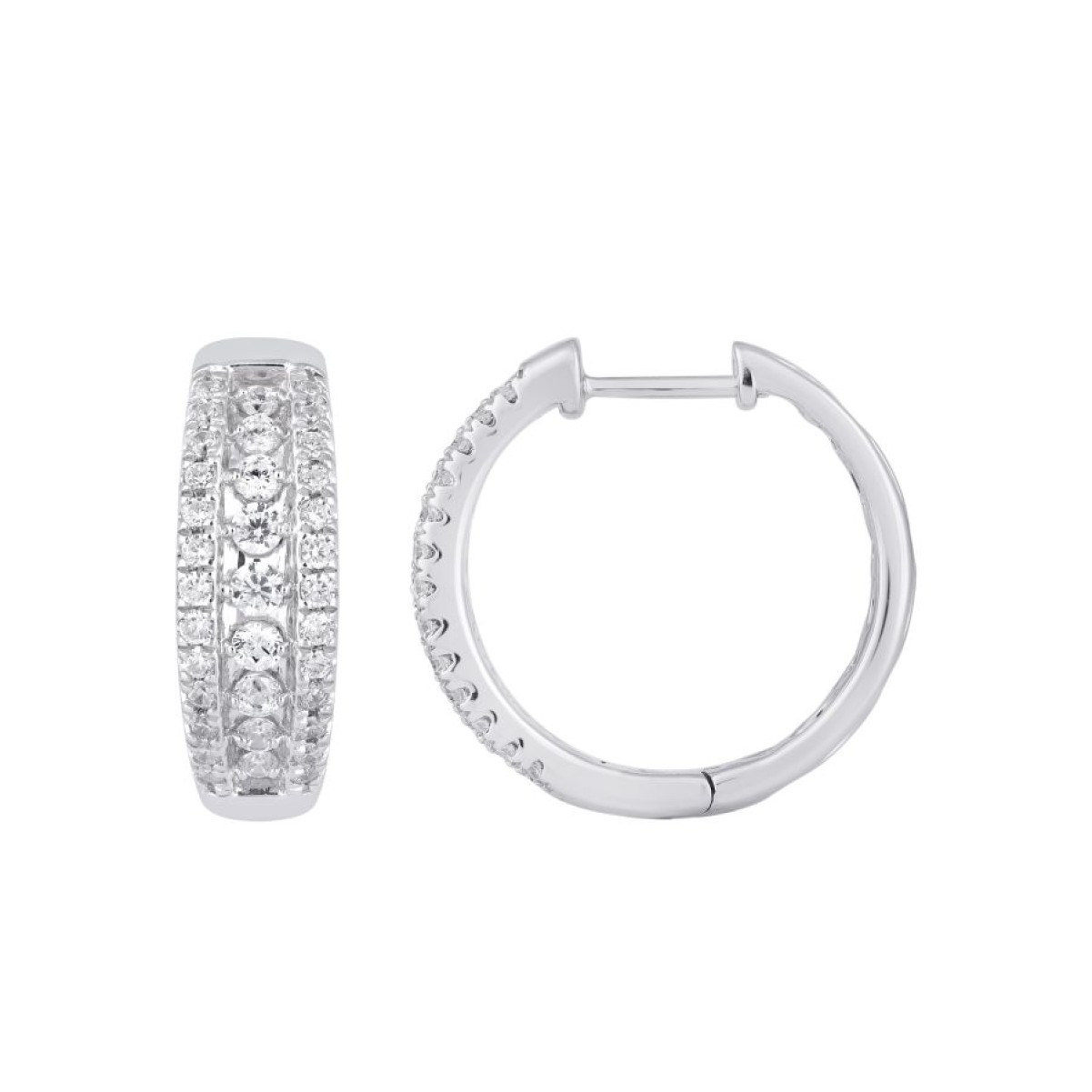 14K WHITE GOLD 1CT ROUND DIAMOND LADIES HOOPS EARRINGS