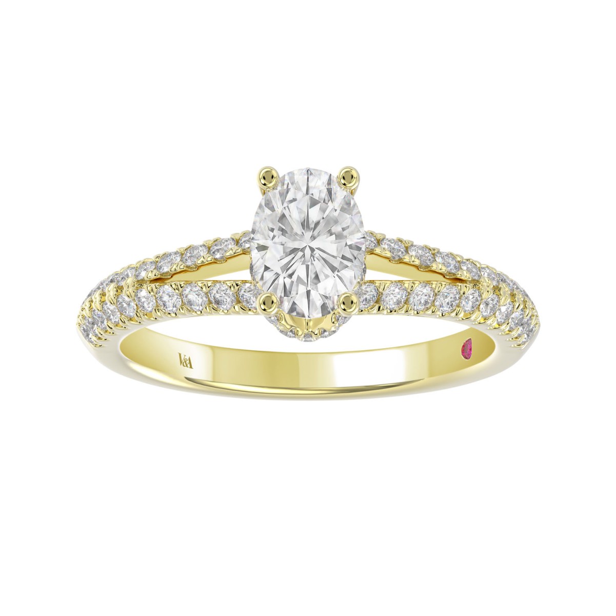 14K YELLOW GOLD 1/3CT ROUND/OVAL DIAMOND LADIES RING(CENTER STONE OVAL DIAMOND 3/4 CT)