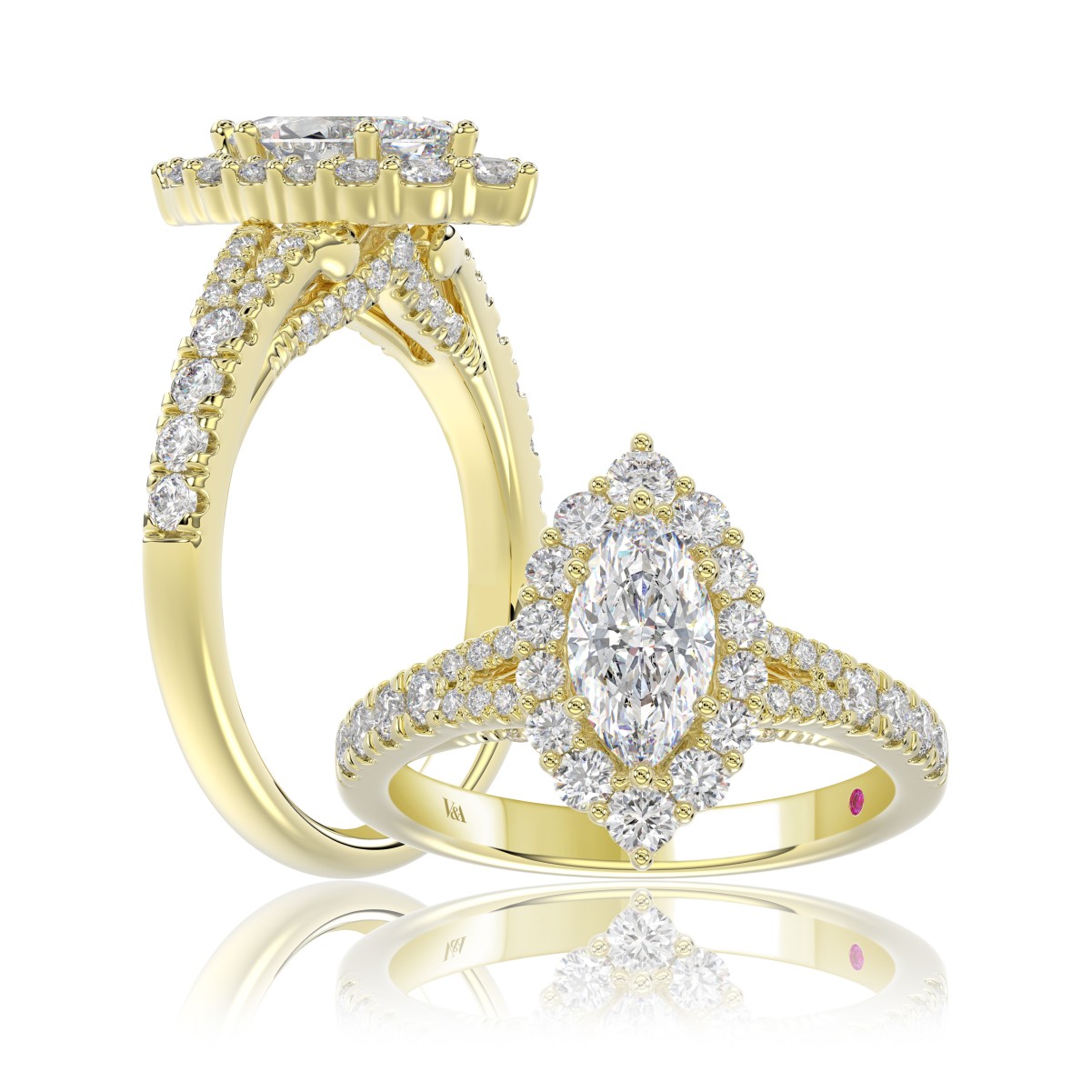 18K YELLOW GOLD 1 3/4CT ROUND/MARQUISE DIAMOND LADIES RING(CENTER STONE MARQUISE DIAMOND 1CT)