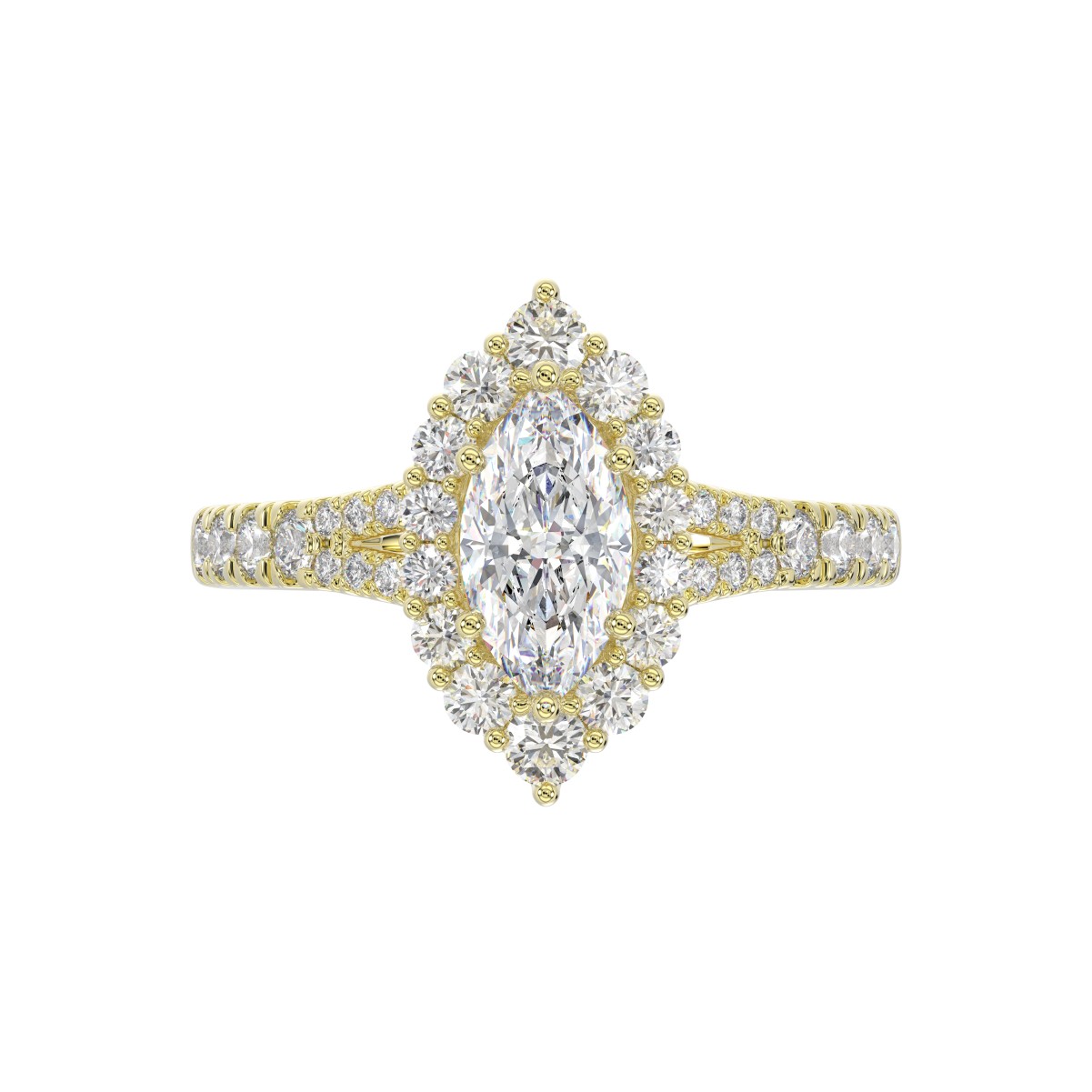 18K YELLOW GOLD 1 3/4CT ROUND/MARQUISE DIAMOND LADIES RING(CENTER STONE MARQUISE DIAMOND 1CT)