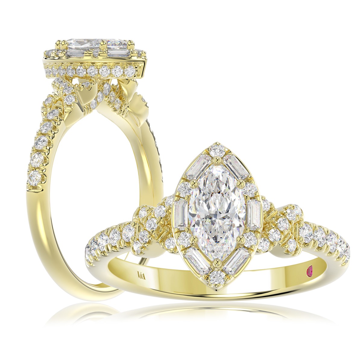 14K YELLOW GOLD 1 1/4CT ROUND/MARQUISE DIAMOND LADIES RING (CENTER STONE MARQUISE DIAMOND 3/4CT)