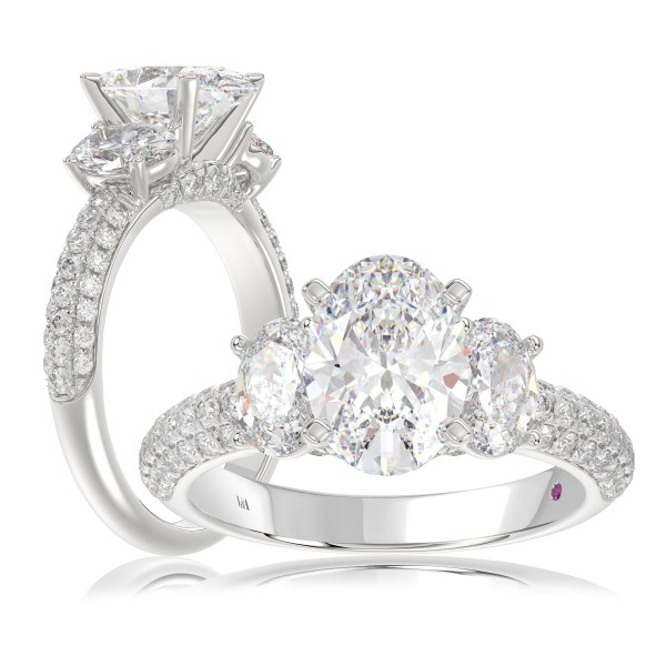 18K WHITE GOLD 3 1/2CT ROUND/OVAL DIAMOND SEMI MOU...