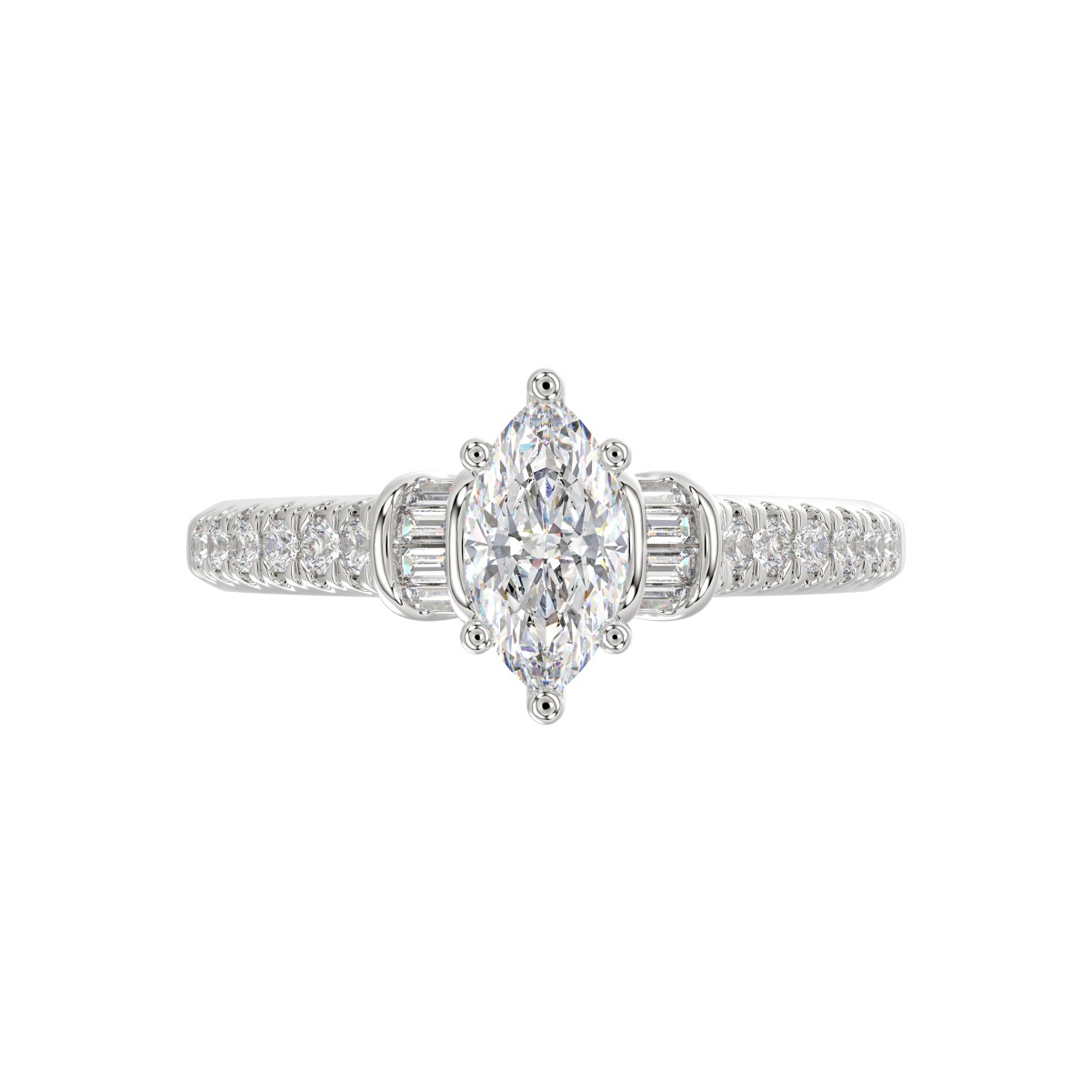 14K WHITE GOLD 1CT ROUND/MARQUISE DIAMOND LADIES RING(CENTER STONE MARQUISE DIAMOND 3/4CT)