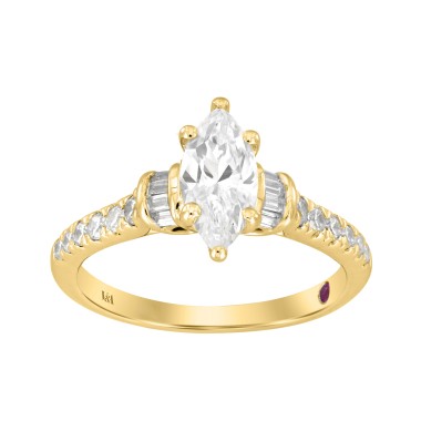 14K YELLOW GOLD 1CT ROUND/MARQUISE DIAMOND LADIES RING(CENTER STONE MARQUISE DIAMOND 3/4CT)