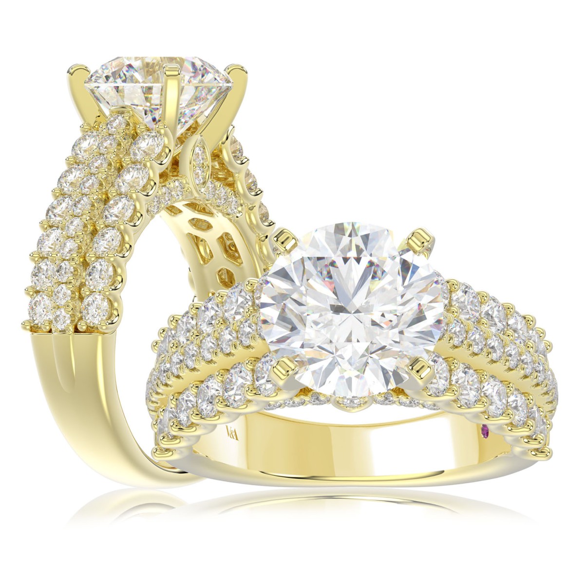 18K YELLOW GOLD 1 1/3CT ROUND DIAMOND LADIES SEMI MOUNT RING(CENTER STONE MOUNT ROUND DIAMOND 3CT)