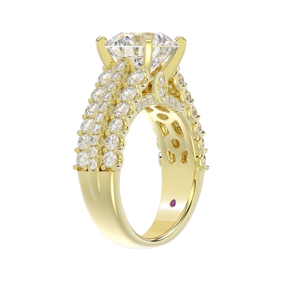 18K YELLOW GOLD 1 1/3CT ROUND DIAMOND LADIES SEMI MOUNT RING(CENTER STONE MOUNT ROUND DIAMOND 3CT)