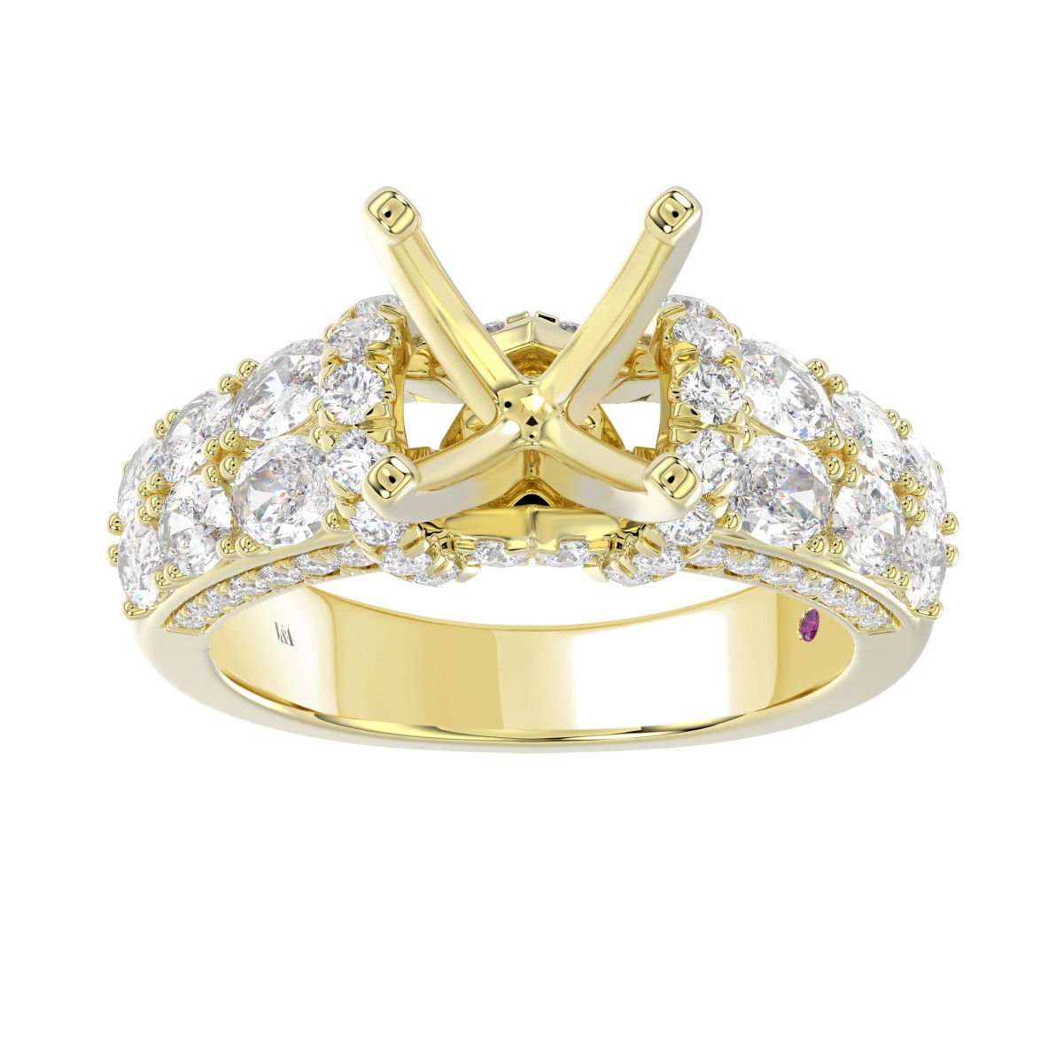 18K YELLOW GOLD 2CT ROUND/OVAL DIAMOND LADIES SEMI MOUNT RING(CENTER STONE MOUNT ROUND DIAMOND 4CT)