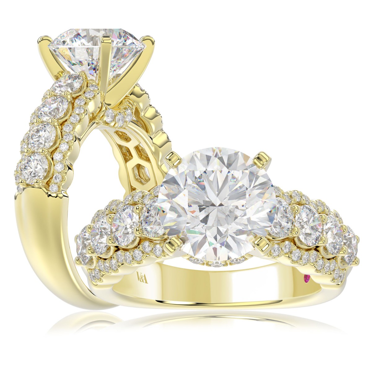 18K YELLOW GOLD 1CT ROUND DIAMOND LADIES SEMI MOUNT RING(CENTER STONE MOUNT ROUND DIAMOND 3CT)