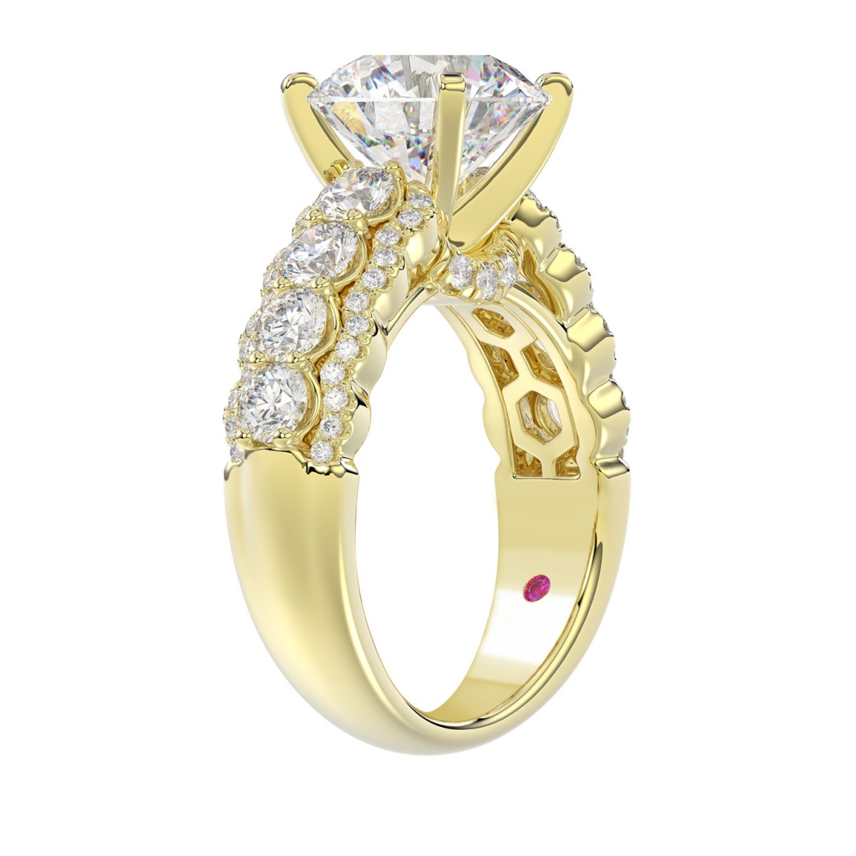 18K YELLOW GOLD 1CT ROUND DIAMOND LADIES SEMI MOUNT RING(CENTER STONE MOUNT ROUND DIAMOND 3CT)