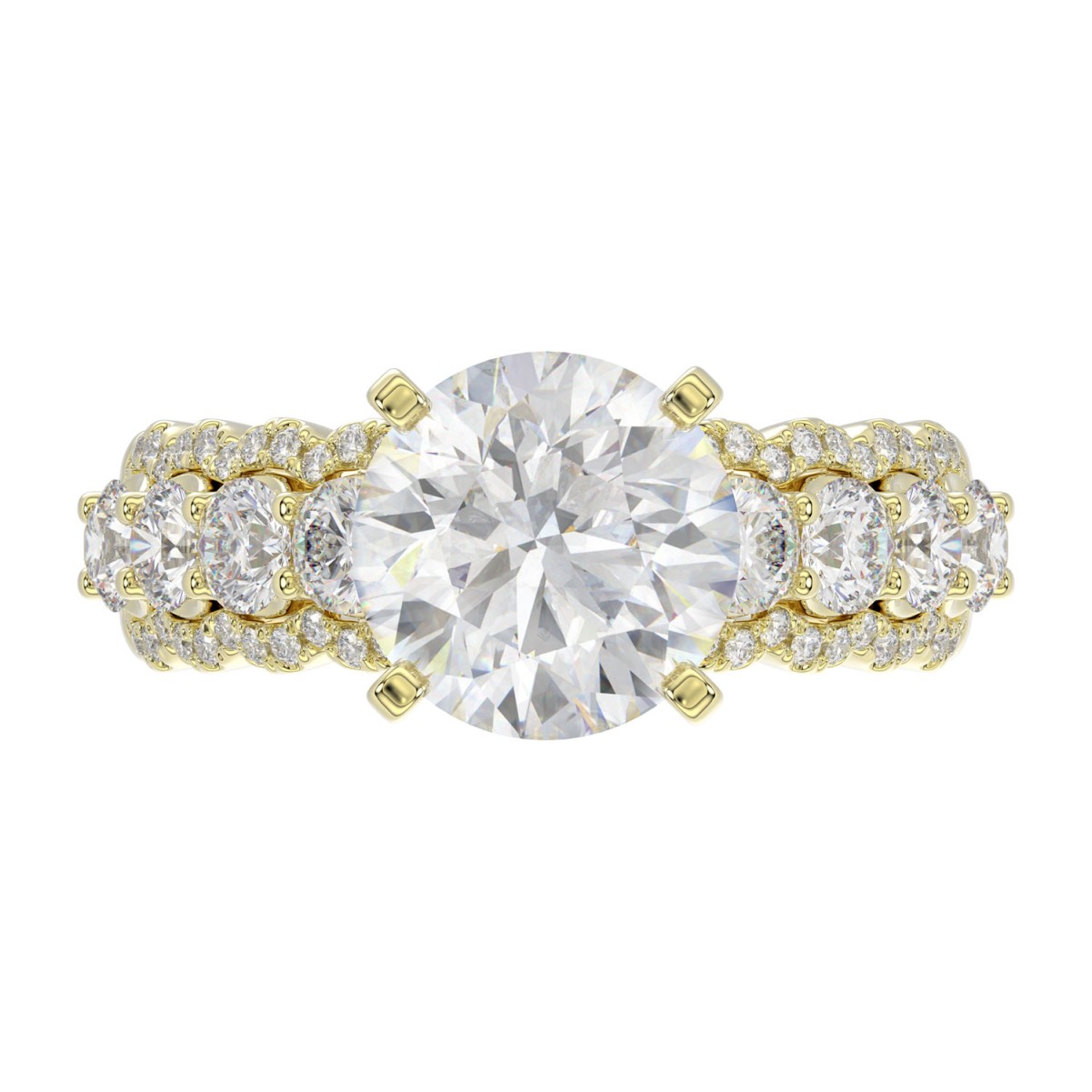 18K YELLOW GOLD 1CT ROUND DIAMOND LADIES SEMI MOUNT RING(CENTER STONE MOUNT ROUND DIAMOND 3CT)