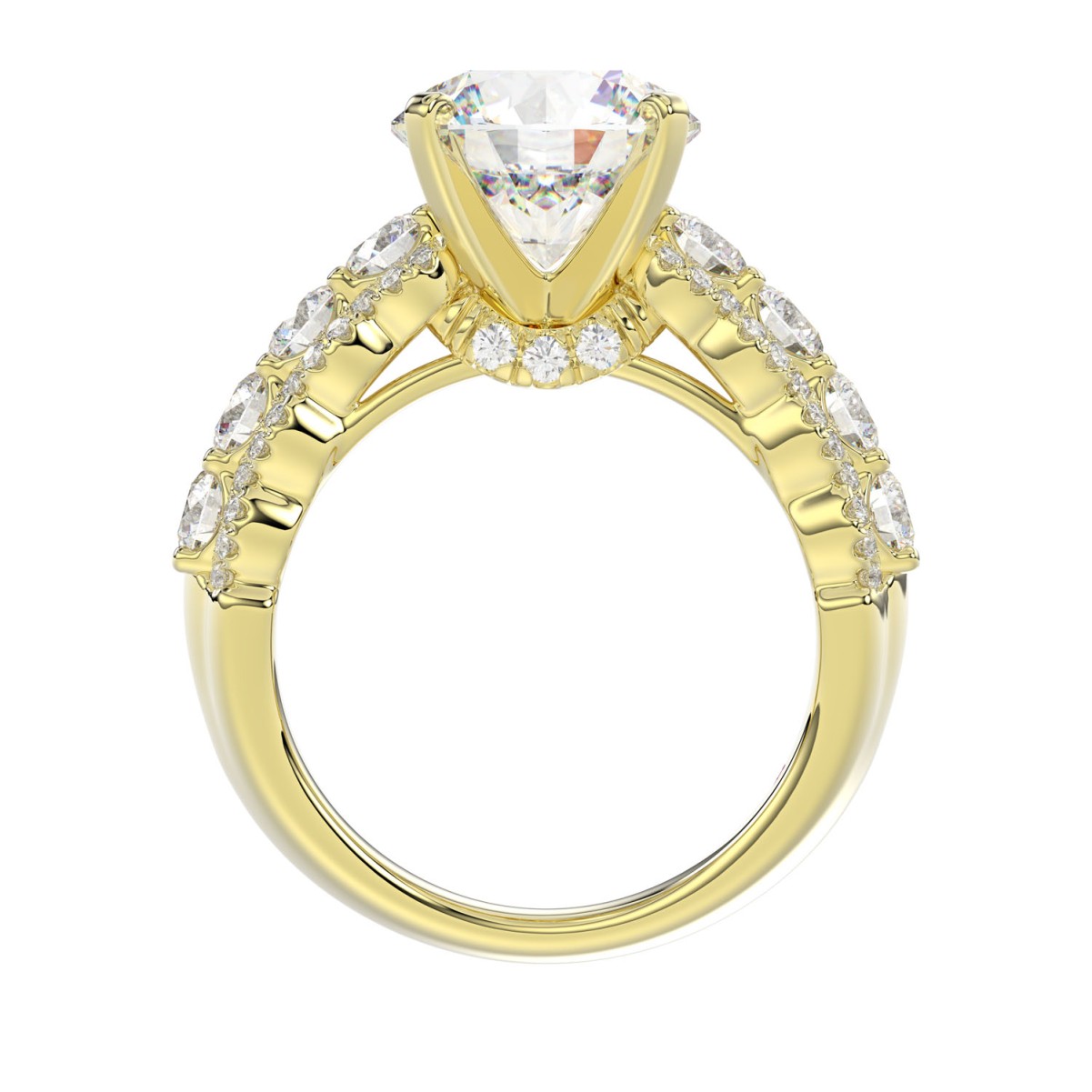 18K YELLOW GOLD 1CT ROUND DIAMOND LADIES SEMI MOUNT RING(CENTER STONE MOUNT ROUND DIAMOND 3CT)