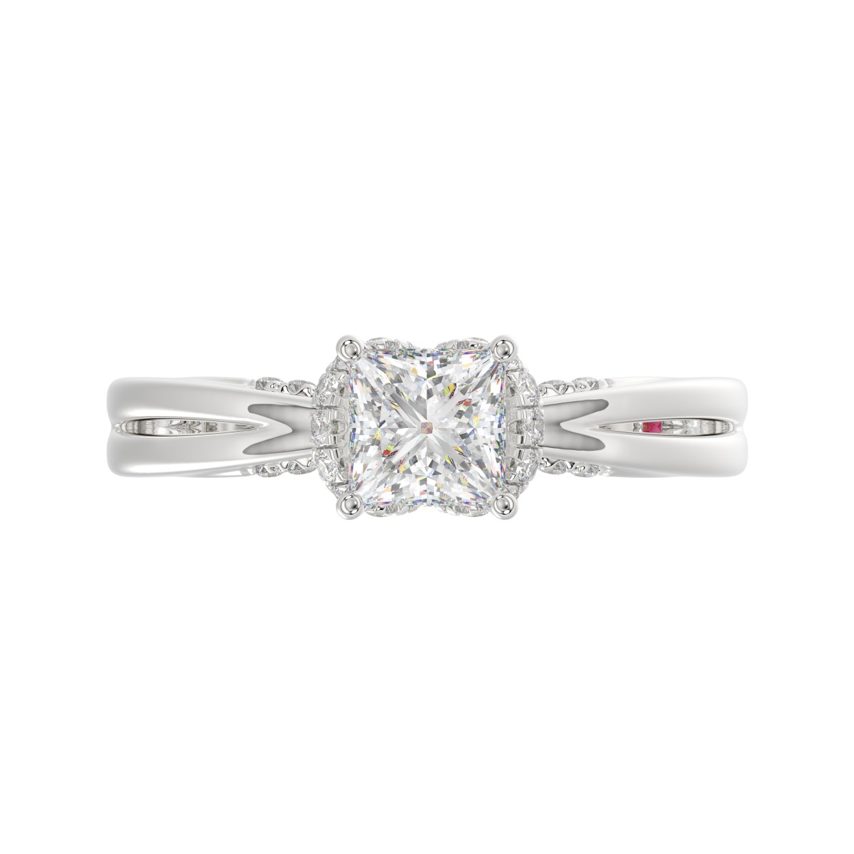 18K WHITE GOLD 7/8CT ROUND/PRINCESS DIAMOND LADIES RING( CENTER STONE PRINCESS DIAMOND 5/8 CT)