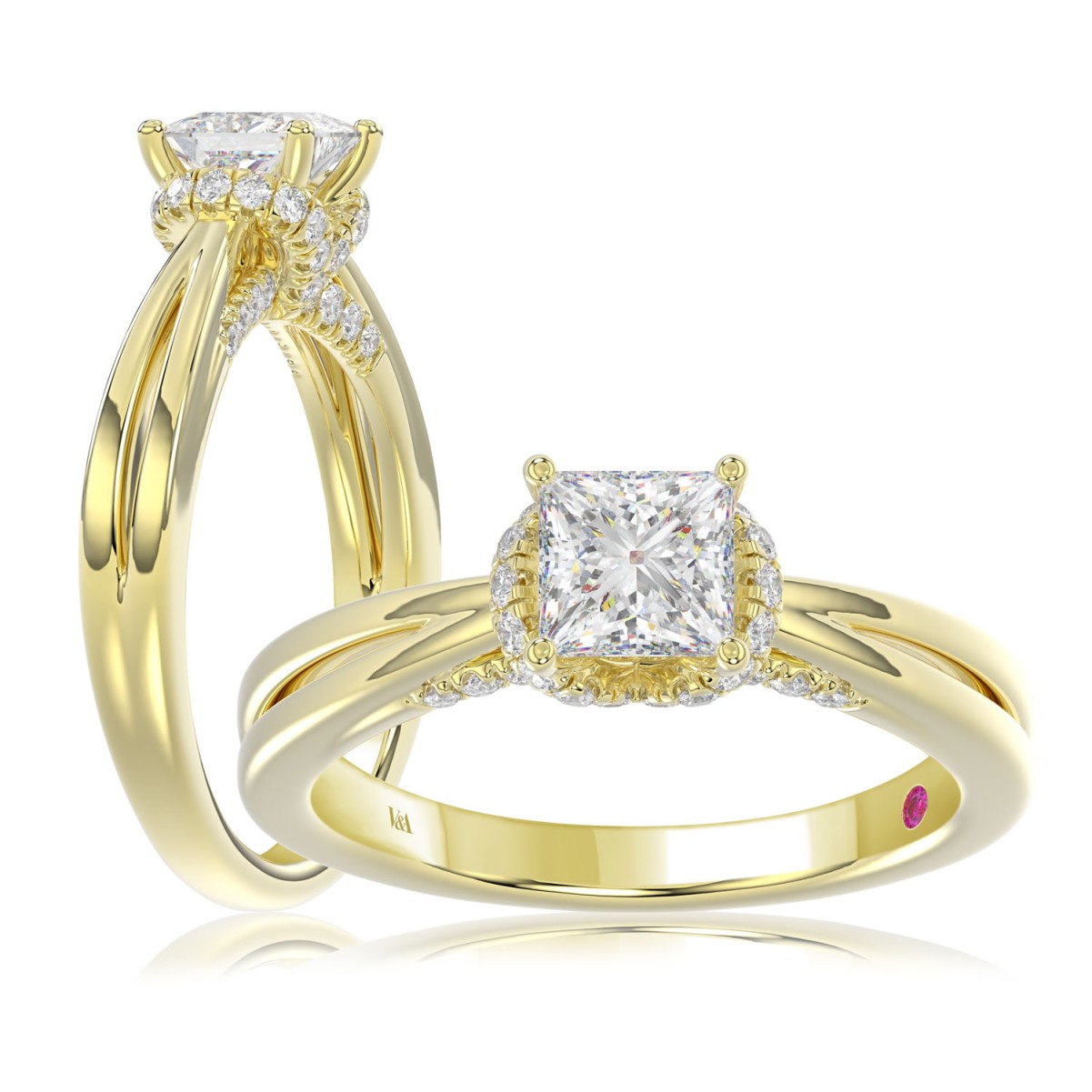 18K YELLOW GOLD 7/8CT ROUND/PRINCESS DIAMOND LADIES RING ( CENTER STONE 5/8 CT PRINCESS DIAMOND )