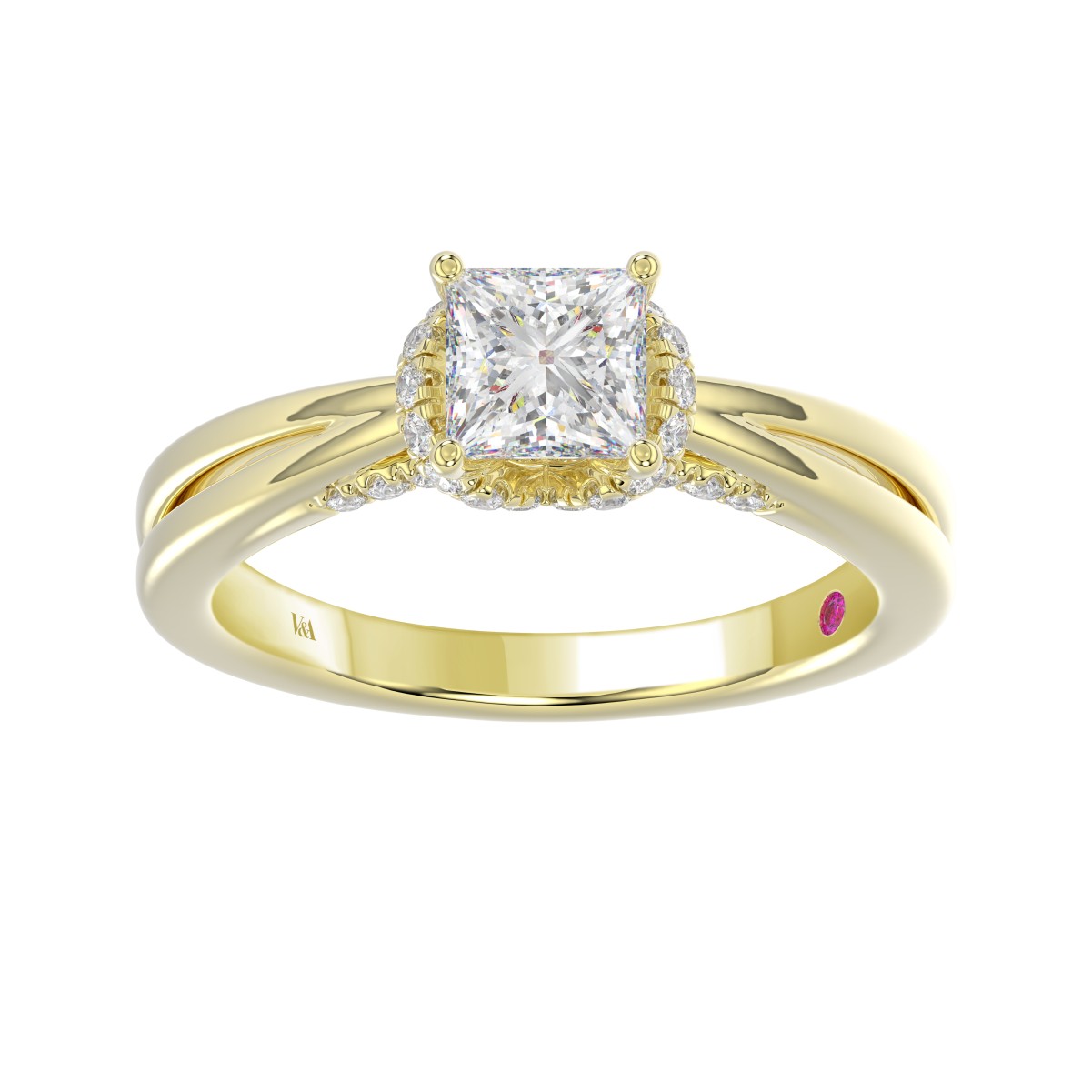 18K YELLOW GOLD 7/8CT ROUND/PRINCESS DIAMOND LADIES RING( CENTER STONE PRINCESS DIAMOND 5/8 CT)