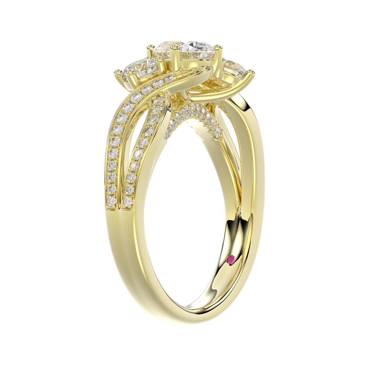 14K YELLOW GOLD 1 1/2CT ROUND/OVAL DIAMOND LADIES FASHION RING( CENTER STONE OVAL DIAMOND 3/4CT / 2 SIDE STONE ROUND DIAMOND 3/8CT)