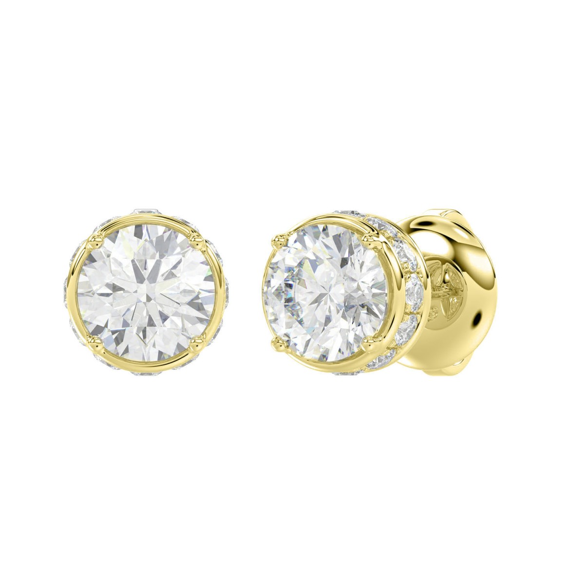 18K YELLOW GOLD 1CT ROUND DIAMOND LADIES EARRINGS(CENTER STONE ROUND DIAMOND 7/8CT)