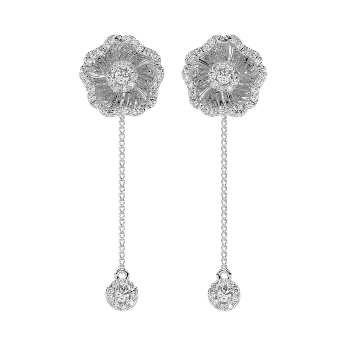 18K WHITE GOLD 1/2CT ROUND DIAMOND LADIES EARRINGS 